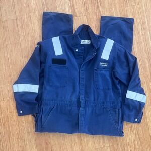 Vtg Hapag-Lloyd Train Red Kap Coveralls Mens 44 Cotton Workwear Blue read flaw